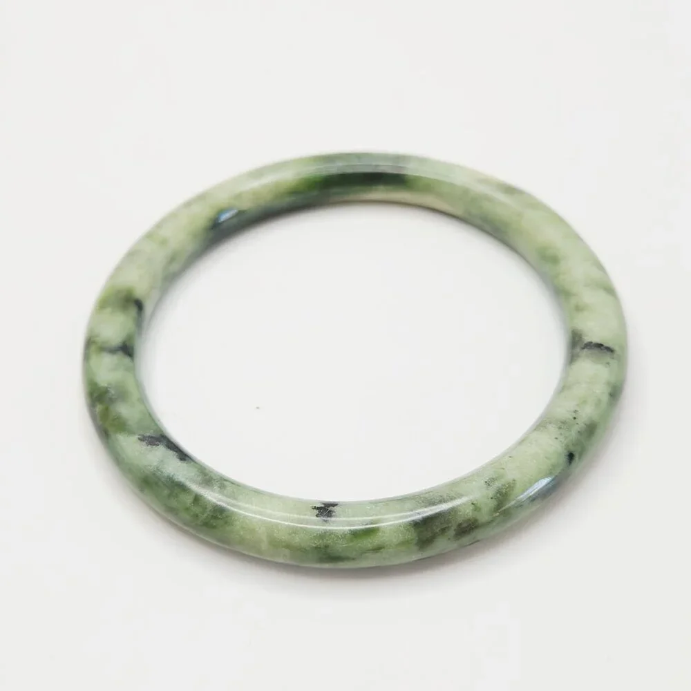 Natural Jadeite Spinach Speckled Jade Round Bangle Bracelet - Picture 2 of 6
